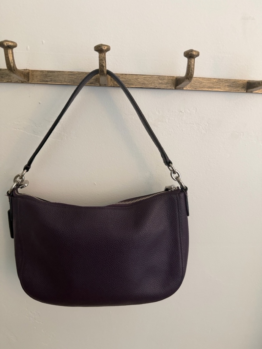 Coach Pebbled Shoulder Bag - Plum with Black Strap - Picture 2 of 9